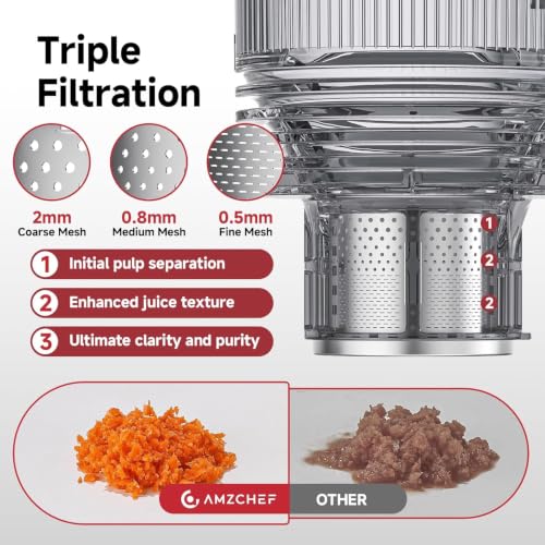 AMZCHEF Cold Press Juicer Machine with 6.5-Inch Wide Chute - Grey
