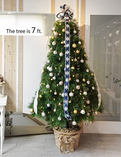 CT Craft 11" Blue Snowflake Christmas Tree Topper Bow with 4 Streamers, 3 Yards Each - Sibling Variation Blue Snowflake / 11" x 1