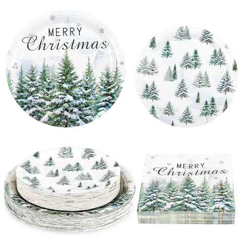 Purhapfre 150Pcs Christmas Green Tree Party Plates & Napkins Set