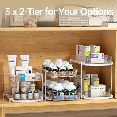 White 2-Pack 3-Tier Bathroom & Kitchen Under Sink Organizers - Multi-Purpose Stackable Storage with Movable Dividers