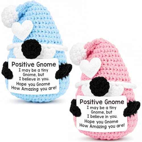 2 PCS Gnomes Gifts for Women, Handmade Positive Gnome, Emotional Support Crochet, Encouragement Gifts for Girlfriend Daughter Mom Coworkers Teacher Students Birthday Gift Ideas