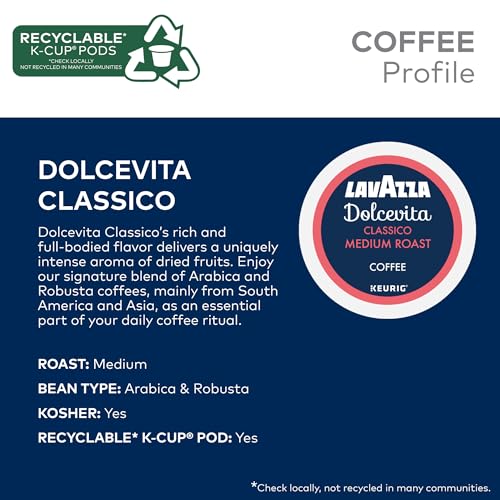Lavazza Dolcevita Classico Medium Roast Coffee Pods - 10 Count Pack of 6