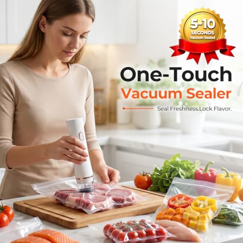 Handheld Food Vacuum Sealer with 30 Reusable Bags - Compact & Rechargeable