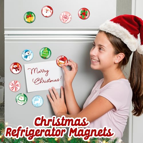16Pcs Christmas Refrigerator Magnets, Colorful Xmas Glass Strong