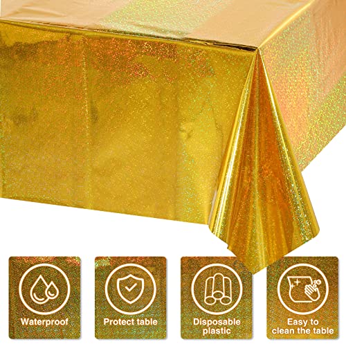 FunnyPars Gold Iridescent Plastic Tablecloth 54x108 Inches - Rectangular Party Decor