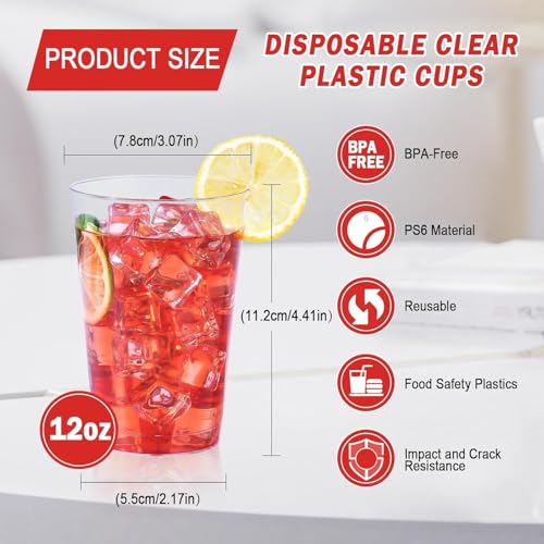 12 oz Clear Plastic Cups - 300 Count Disposable Drinking Cups, Party & Event Use - Variation: Clear-12oz 300Count