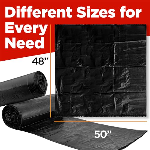 Heavy Duty 65 Gallon Contractor Trash Bags - 50 Pack, Black, 1.2 Mil Thick