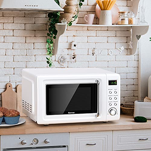 COSTWAY Small Portable Microwave Oven 0.7 Cu.ft White Countertop Model