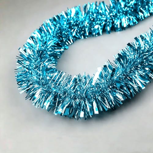 Light Blue 33ft Christmas Tinsel Garland - Shiny Metallic Twist Decor for Indoor/Outdoor