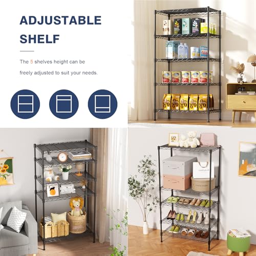 VANZBON 5-Tier Heavy Duty Wire Shelving Unit 35x18x71 with Wheels, Black