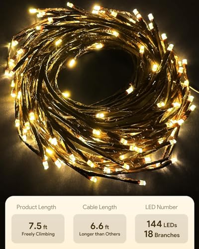 Brown 2-Pack Enchanted Willow Vine String Lights with Remote - Indoor Xmas Decor