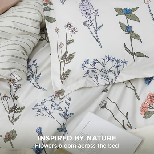 Bedsure Floral Queen Comforter Set - White Soft & Fluffy Fall Bedding, 3 Pieces