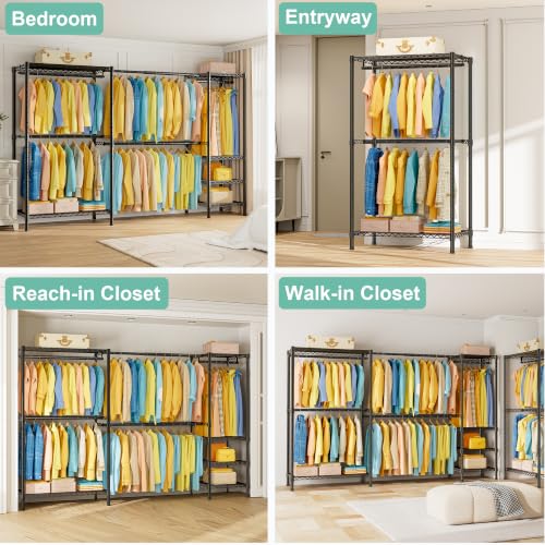 Black SEMHOR E01 Heavy Duty Expandable Clothes Rack, Freestanding Wardrobe System