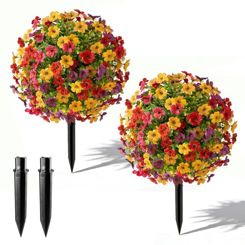 Artificial Fall Flowers - Mums Plants with Violet Variation, Outdoor Decor 2Pcs