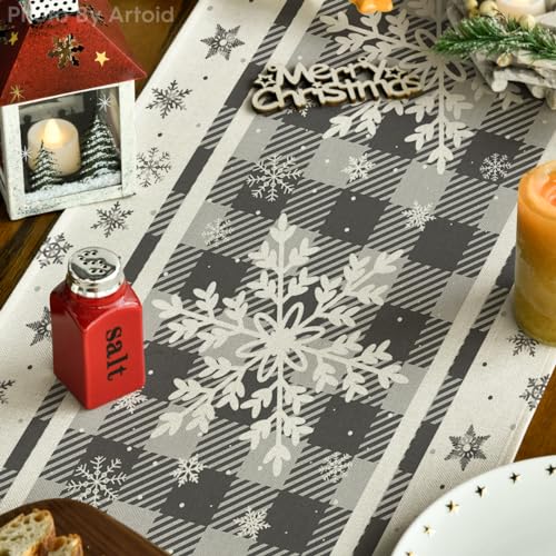 Artoid Mode 13x48 Inch Snowflakes Table Runner, Silver, Polyester