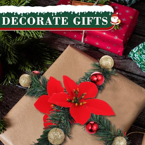 Zhengmy 30 Pcs Christmas Garland Ties with Poinsettia & Ornaments — Flexible Holiday Railing Decor, 20 Inch