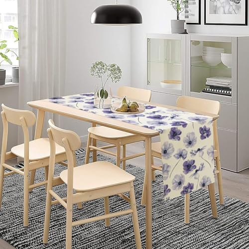 AAVEUP 13x36 Purple Flower Table Runner - Watercolor Nature Leaves, W13X L36