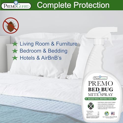 Premo Guard Bed Bug & Mite Killer Spray 24 Fl Oz - Natural, Safe, University Tested