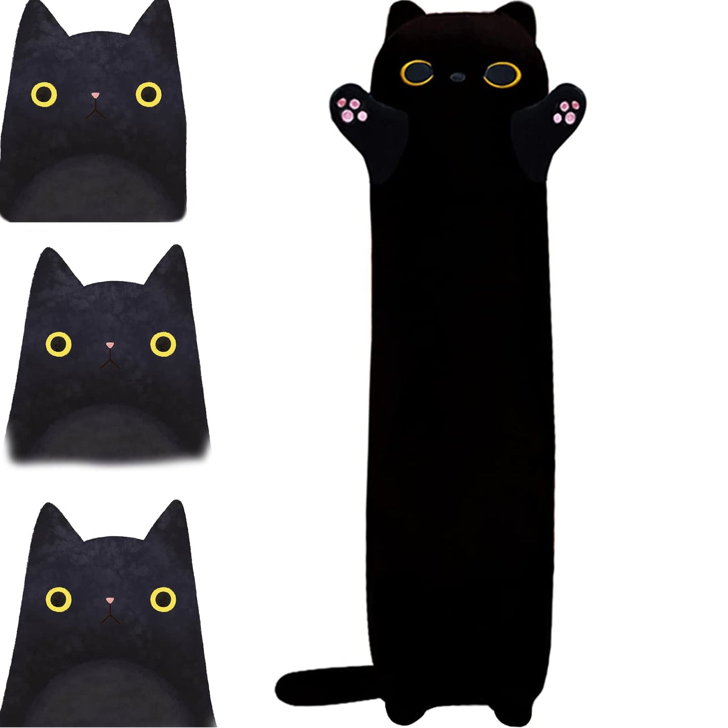 Handytoolinc Soft Black Cat Pillow Plush Long Stuffed Animals Sleeping Cotton Kitten Cute Long Body Pillow Gift for Kids Girlfriend (43.5inch/110cm,Black)