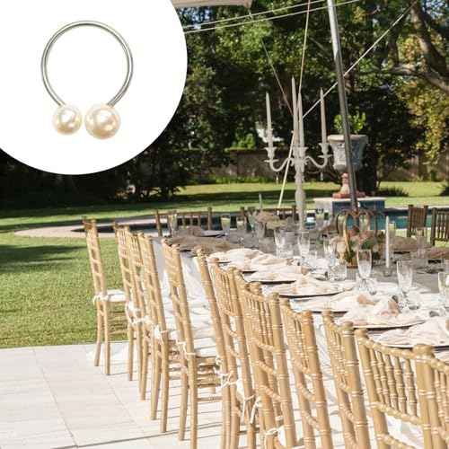 6 Pcs Silver Napkin Rings - Pearl Napkin Rings,Metal Napkin Ring for Table Settings Wedding Christmas Party Dinner Table