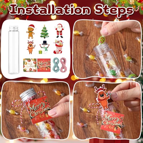 Acellegic 24 Pack Christmas Candy Tubes with Lids, 150x34mm, Classic Holiday Gift Set