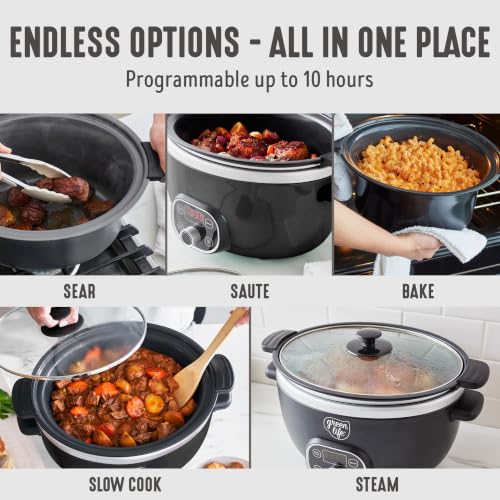GreenLife 6QT Black Ceramic Nonstick Slow Cooker, Oven Safe & Easy Clean