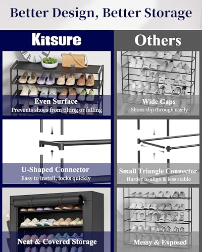 Tall 10-Tier Shoe Rack with Cover - 33 Inch Wide, Removable Shelves, Black Variation of THIS listing