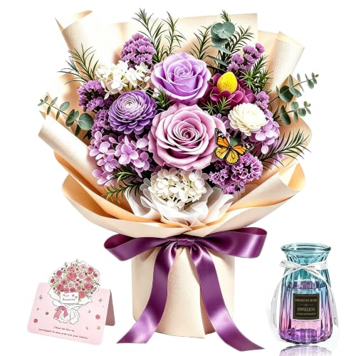 Preserved Flowers Bouquet, Purple Roses Forever for Delivery