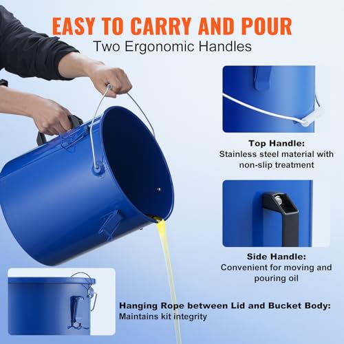VEVOR Fryer Grease Bucket - 6 Gal Carbon Steel Oil Disposal Caddy