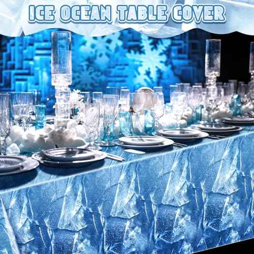 2 Pcs Winter Birthday Decorations Tablecloth 54 x 108 Inch Ice Tablecloth for Winter Onederland/Under Sea/Ocean Theme Party Decor Halloween Anime Character Cosplay Decoration