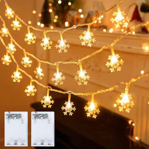 Minetom 2 Pack Snowflakes Lights - 14 Ft 30 LED Waterproof Shatterproof Xmas Fairy Lights for Indoor Decor