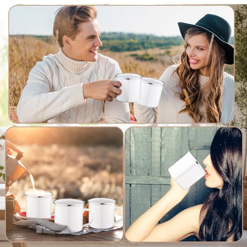 24 Pcs Enamel Camping Coffee Mug 12 oz White with Silver Rim - Durable & Lightweight