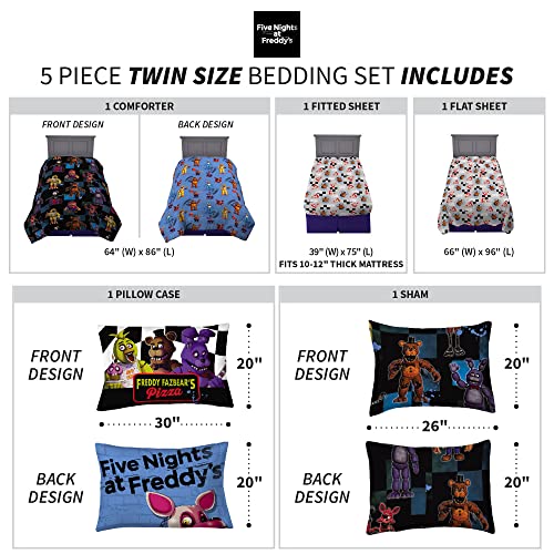 Franco Kids FNAF Twin Comforter Bedding Set - Super Soft, 5 Piece