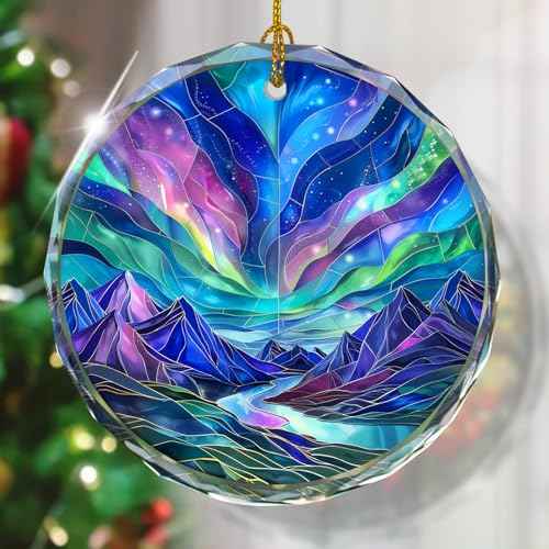 Northern Lights Stained Glass Ornament, Christmas Tree Decor, Northern Lights Ornaments for Christmas Tree, Holiday Presents, Gift Exchange