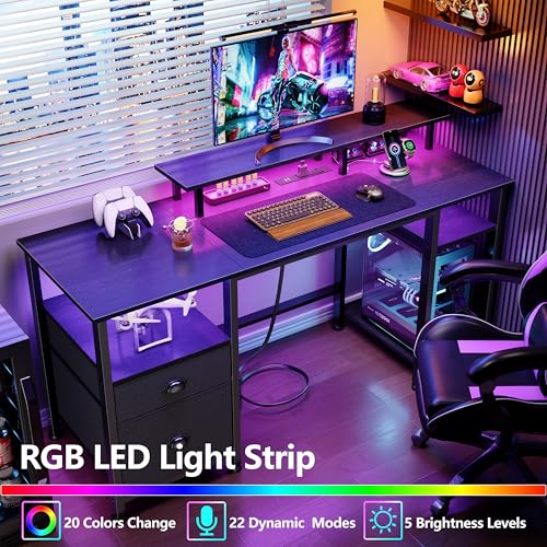 Furologee 51" Gaming Desk with Outlets & LED, Computer Office Desk,