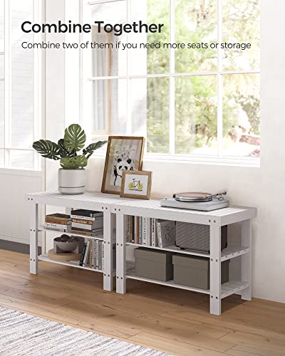 Cloud White 3-Tier Bamboo Shoe Rack Bench, Entryway Organizer, 27.6" Wide