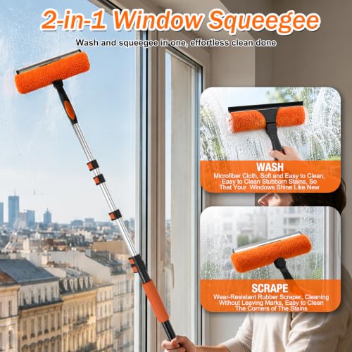 24FT Reach Ceiling Fan & Window Duster Kit with Extension Pole & Microfiber Feather Duster