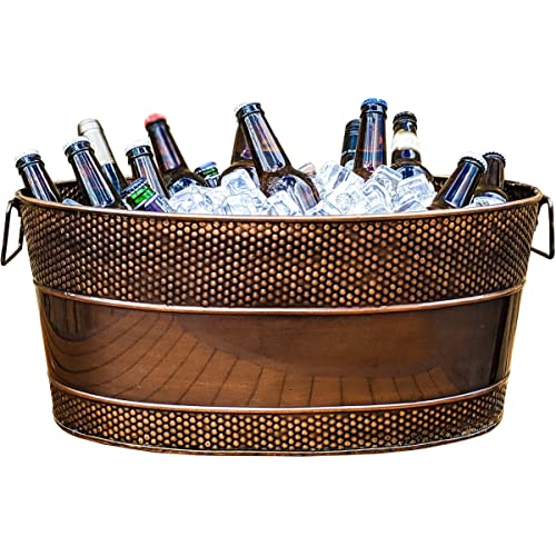 Heavy-Duty Copper Finish Beverage Tub for Parties, Large Oval 6 Gallon