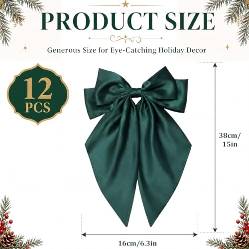Thiccywoov 24 Dark Green Christmas Bows 15 x 6.3 in - Pre-Tied Satin, Festive Décor (Dark Green / 24)