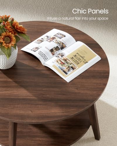 VASAGLE 2-Tier Round Coffee Table - Chestnut Walnut, Mid-Century Modern, 31.5 Inch Diameter