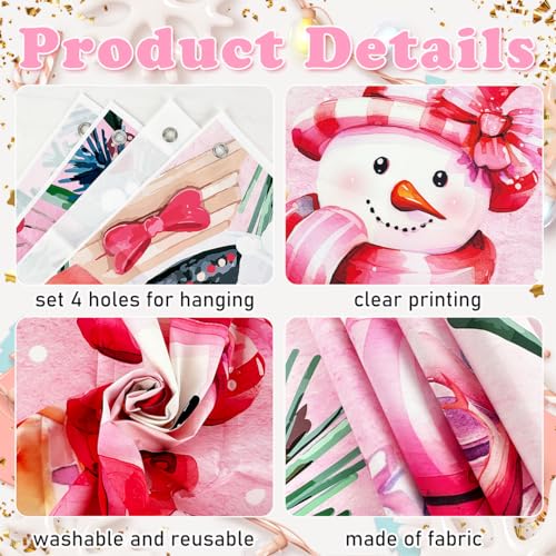 Pink Snowman Christmas Banner - Large Fabric Holiday Party Decor