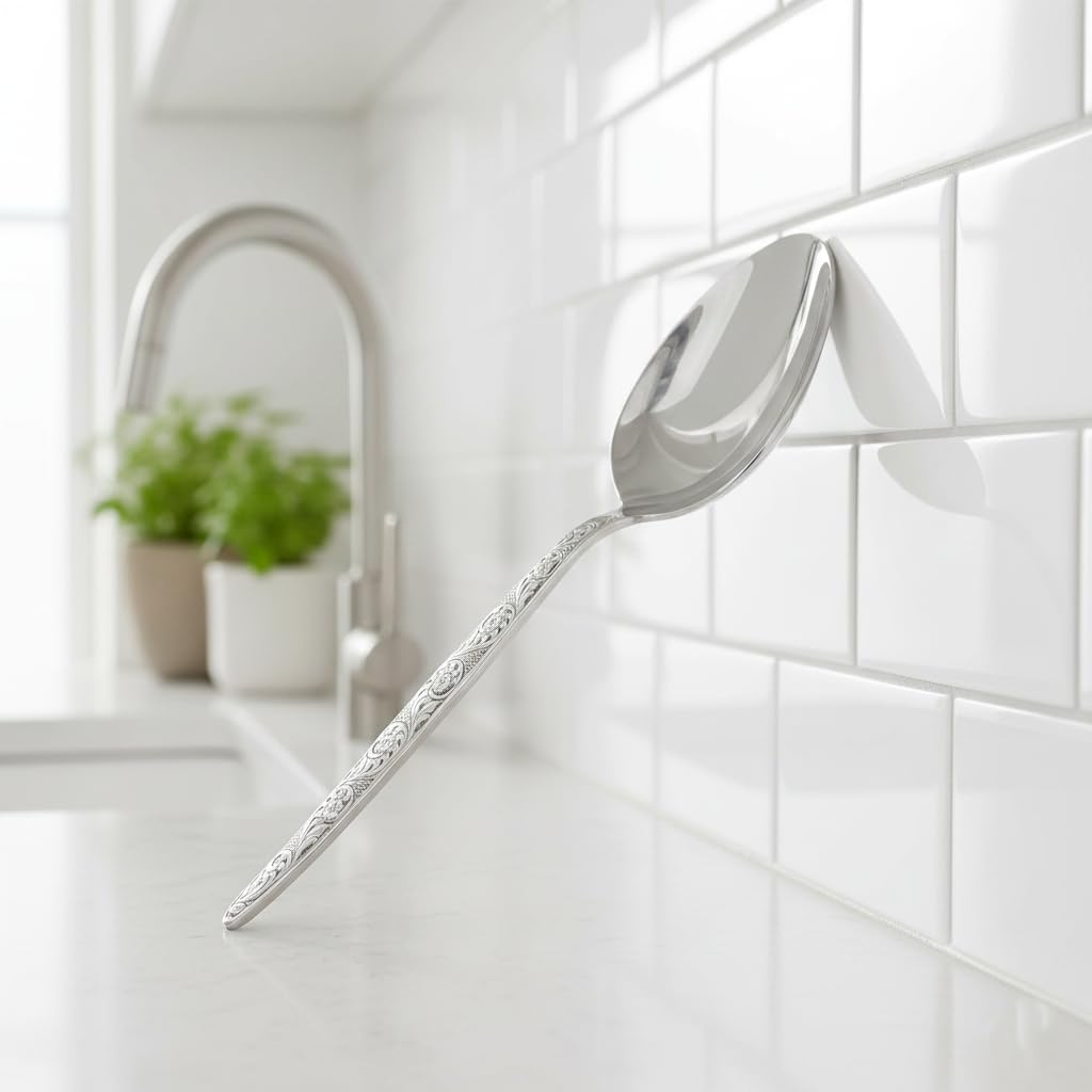 BNAZIND Chef Kunz Chisel Engraving Spoon | 9 inch 2.5 Tbsp18/10 Stainless Steel Serving Spoon | Basting Quenelle Cooking Plating Dinner Chef Spoons (Chisel Engraving)