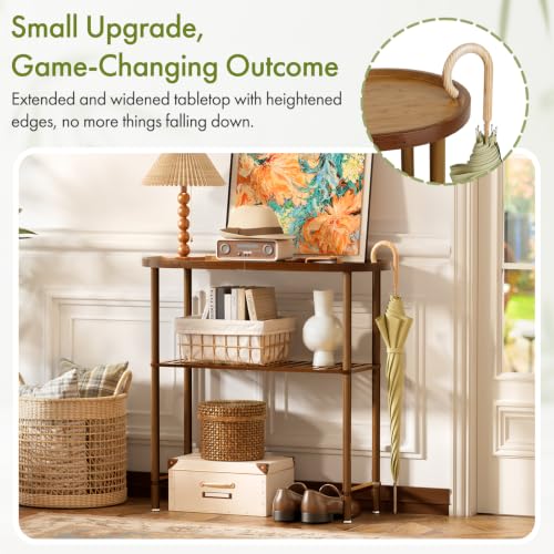 Small Entryway Bamboo Table 30.7" Narrow Hallway 2-Tier Console with Edges - Dark Walnut