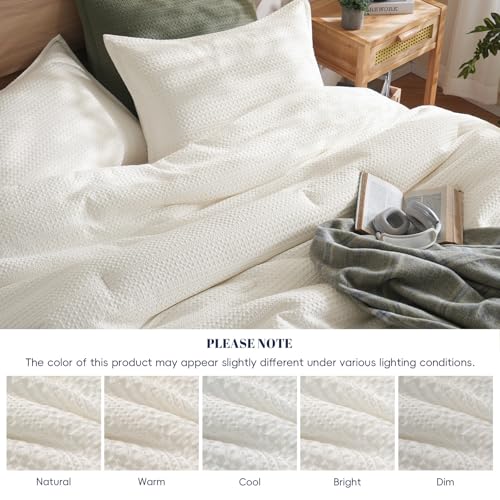 PHF Cream King Size Waffle Weave Comforter Set with 2 Pillow Shams - Ultra Soft All-Season Bedding