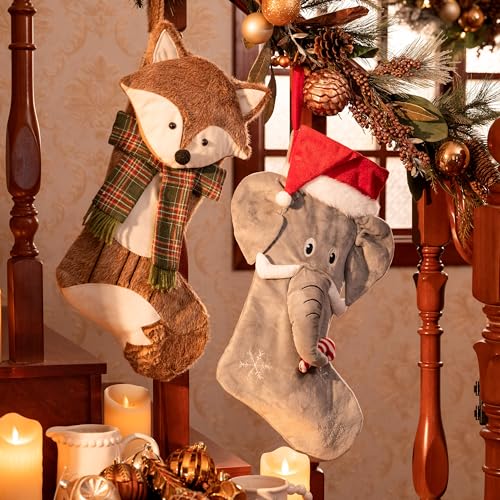 Valery Madelyn 21-Inch Plush Grey Elephant Christmas Stocking - Holiday Decor