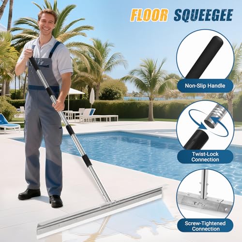 CAROD Silver 33.4-Inch Heavy Duty Floor Squeegee with Stainless Handle & Silicone Blade