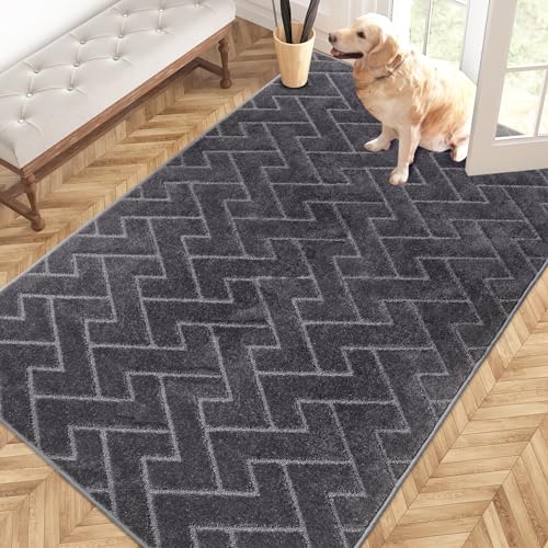 PURRUGS Grey Area Rug 48 x 72 Inches Low-Profile Durable Carpet