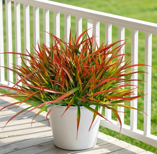 Cherica 40Pcs Red Artificial Outdoor Grass Stems UV Resistant Landscaping Decor