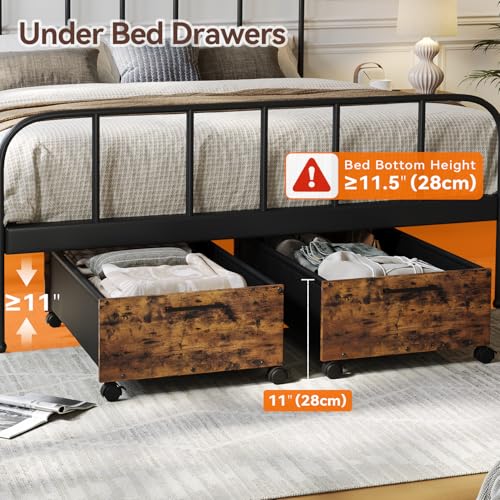 Rustic Brown 90L Under Bed Storage with Wheels - Space Saving Tall Organizer