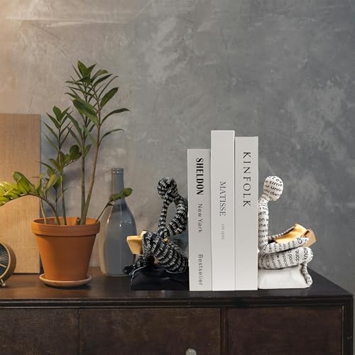 BANOMII Heavy Duty Readers Bookends for Shelves - Modern Black & White Decor